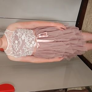 Rare Editions tulle and embroidered dress with scalloped skirt